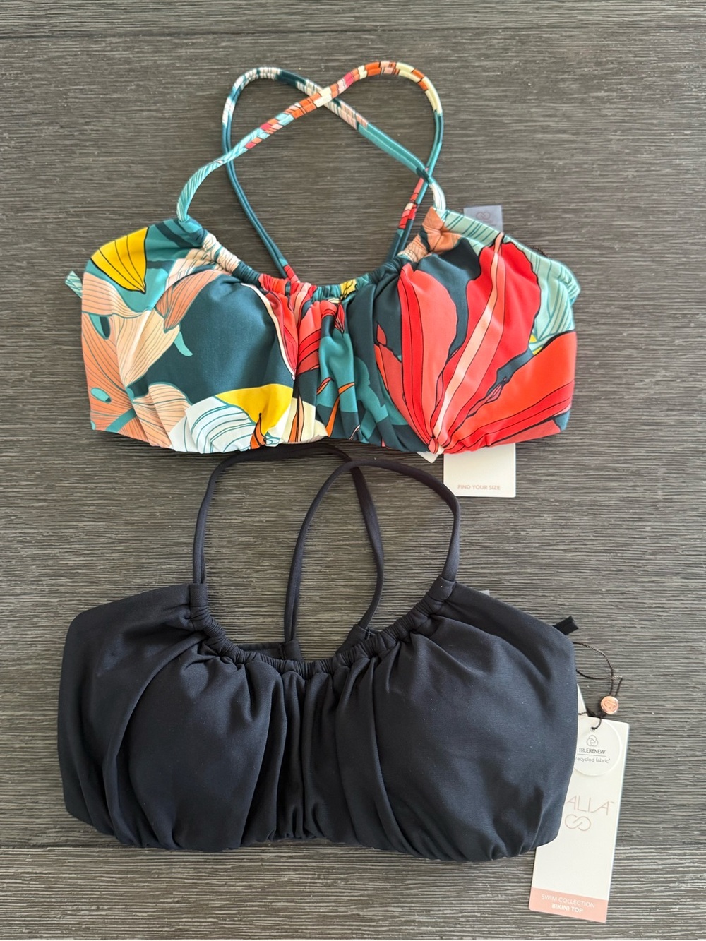 CALIA Women's Swim Scrunched Tie Back Bikini Top Bundle of 2